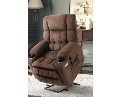 FaFurn™ - Brown Upholstered Power Lift Chair Recliner with Usb Ports, Cup Holders, Side Pockets