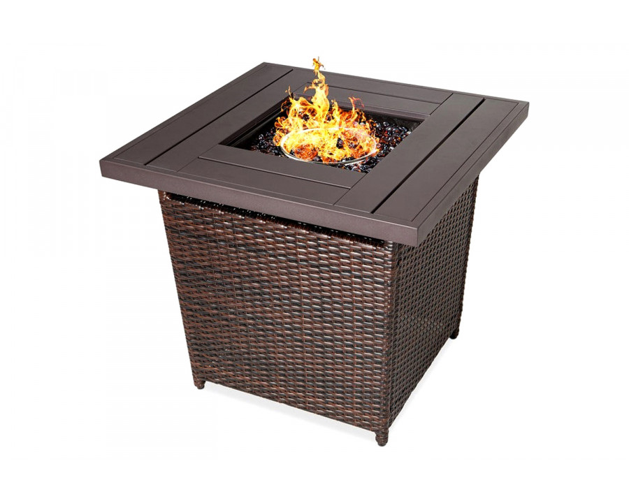 FaFurn - Resin Wicker Fire Pit Lp Gas Propane with Faux Wood Tabletop and Cover