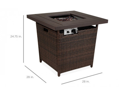 FaFurn Resin Wicker Fire Pit Lp Gas Propane with Faux Wood Tabletop and Cover - Brown