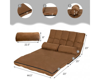 FaFurn Sofa-Bed with Adjustable Back - Brown, Faux Suede