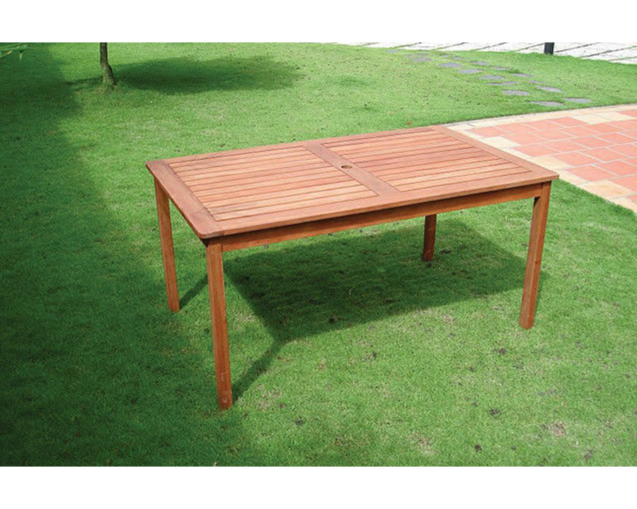 FaFurn - Rectangle 59 X 31.5-Inch Solid Wood Patio Dining Table with Center Umbrella Hole