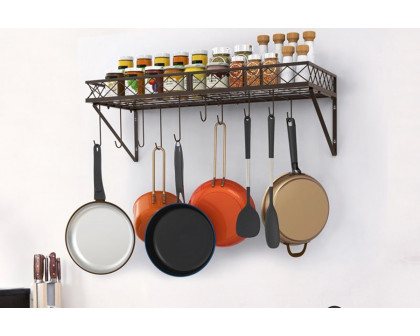 FaFurn - Farmhouse Wall Mounted 10 Hook Pot Rack Organizer Storage in Bronze