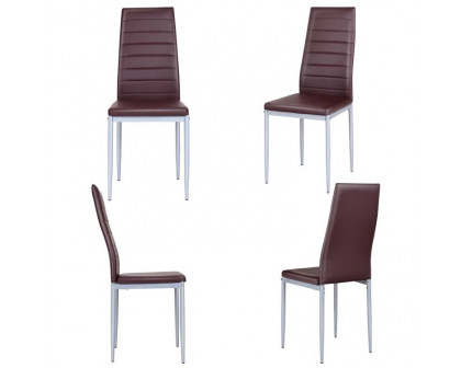 FaFurn Set of 4 Modern Dining Chairs with Metal Legs - Brown, Leather