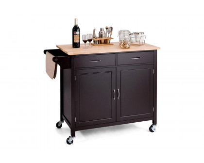 FaFurn - Kitchen Island Storage Cart with Wood Top and Casters