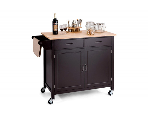 FaFurn Kitchen Island Storage Cart with Wood Top and Casters - Brown