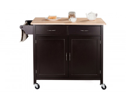 FaFurn Kitchen Island Storage Cart with Wood Top and Casters - Brown