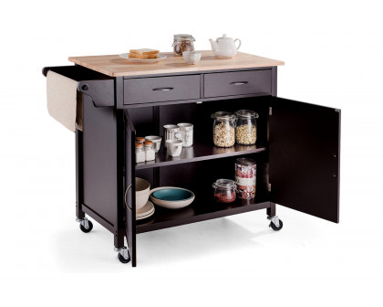 FaFurn Kitchen Island Storage Cart with Wood Top and Casters - Brown