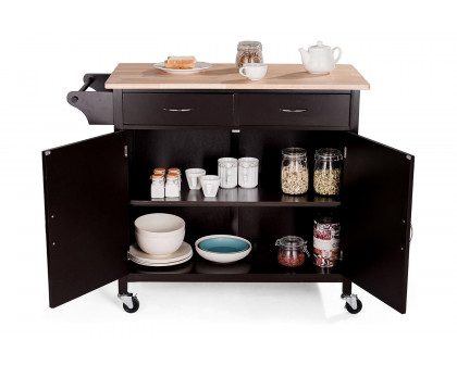 FaFurn Kitchen Island Storage Cart with Wood Top and Casters - Brown