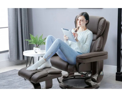 FaFurn™ Adjustable Faux Leather Electric Remote Massage Recliner Chair 3277 W/ Ottoman - Brown