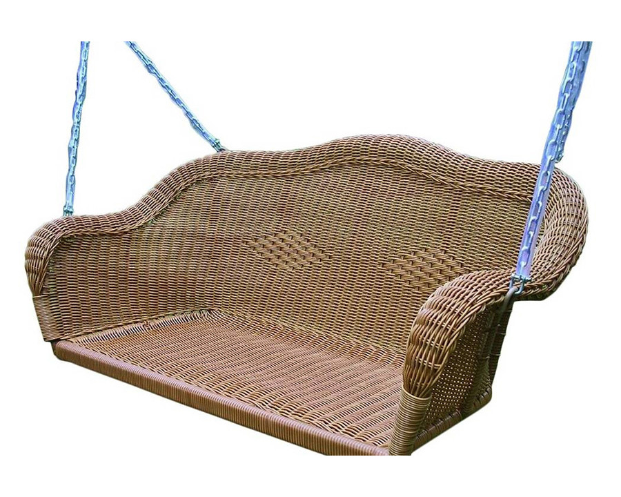 FaFurn - Brown Resin Wicker Porch Swing with 4-Ft Hanging Chain