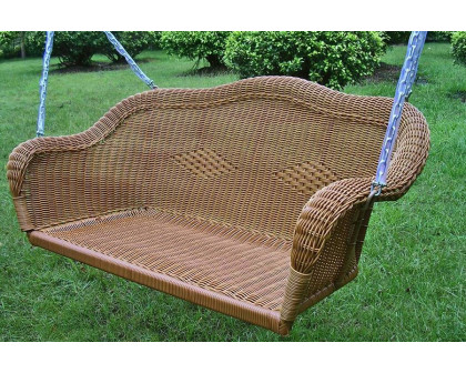 FaFurn - Brown Resin Wicker Porch Swing with 4-Ft Hanging Chain