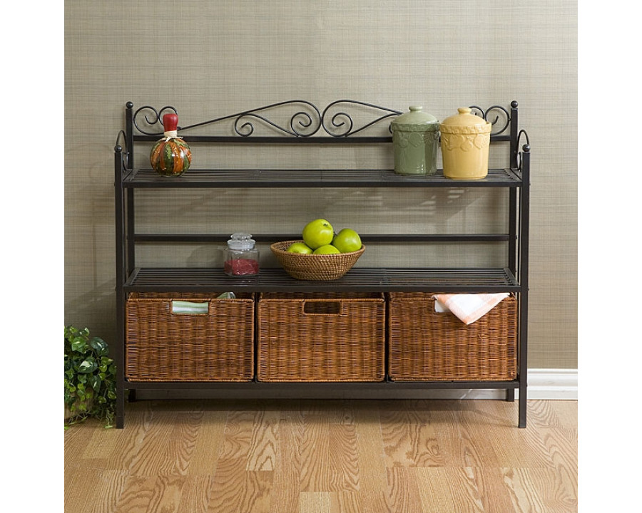 FaFurn - Bakers Rack with Three Rattan Drawers in Metal