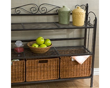 FaFurn - Bakers Rack with Three Rattan Drawers in Metal