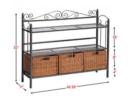 FaFurn - Bakers Rack with Three Rattan Drawers in Metal