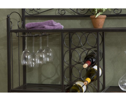 FaFurn - Kitchen Dining Baker'S Rack with Wine Storage and Rattan Baskets