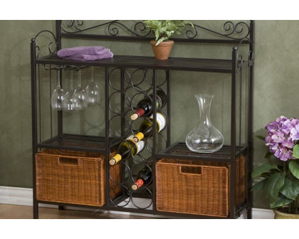 FaFurn - Kitchen Dining Baker'S Rack with Wine Storage and Rattan Baskets