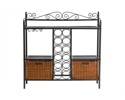 FaFurn - Kitchen Dining Baker'S Rack with Wine Storage and Rattan Baskets