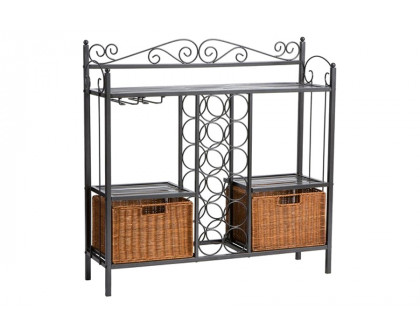 FaFurn - Kitchen Dining Baker'S Rack with Wine Storage and Rattan Baskets