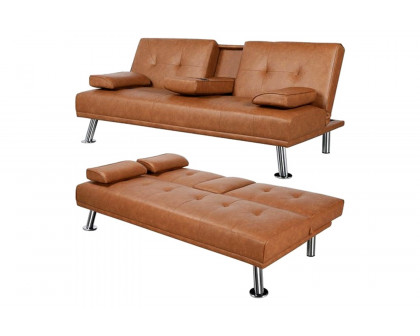 FaFurn - Faux Leather Convertible Sofa Futon with 2 Cup Holders