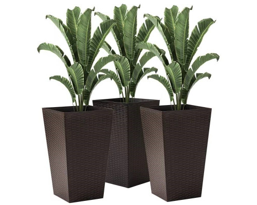 FaFurn Set of 3 Flower Pots - Brown, Faux Rattan/Plastic