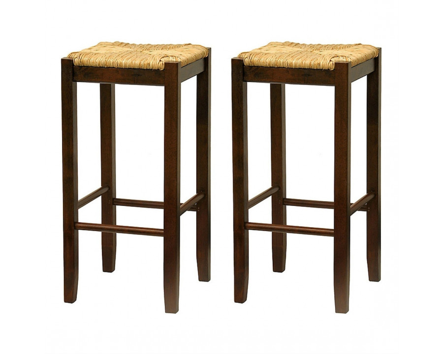 FaFurn - Set of 2 Barstools Set with Rush Seat in Walnut