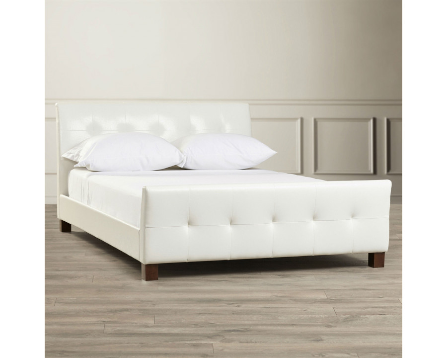 FaFurn - Full Size Platform Bed Frame with Padded Headboard and Footboard in White, Leather