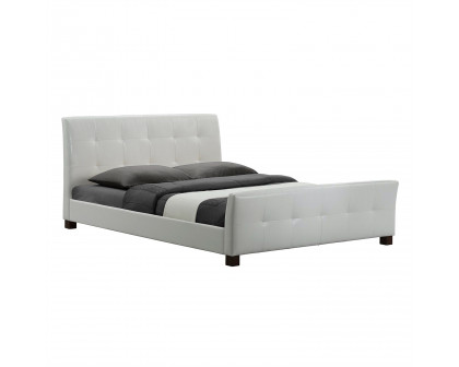 FaFurn - Full Size Platform Bed Frame with Padded Headboard and Footboard in White, Leather