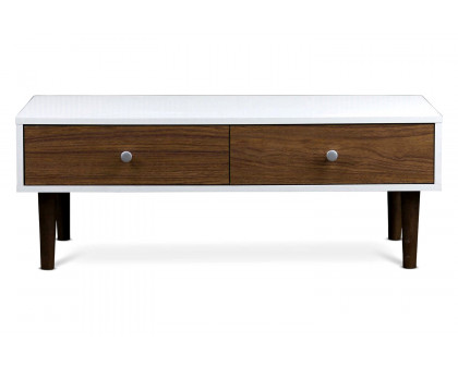 FaFurn™ - Modern Mid-Century Style White Wood Coffee Table with 2 Drawers