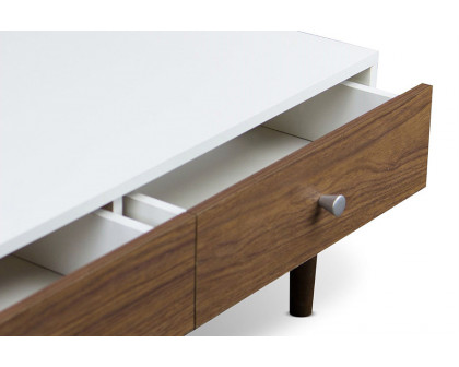 FaFurn™ - Modern Mid-Century Style White Wood Coffee Table with 2 Drawers