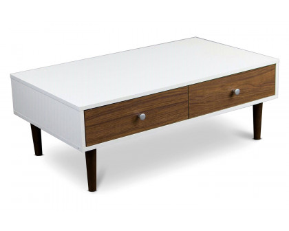 FaFurn™ - Modern Mid-Century Style White Wood Coffee Table with 2 Drawers