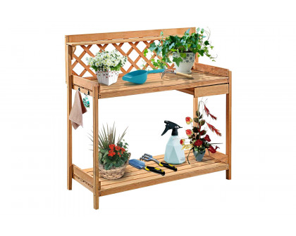 FaFurn - Solid Wood Garden Work Table Potting Bench in Natural Finish