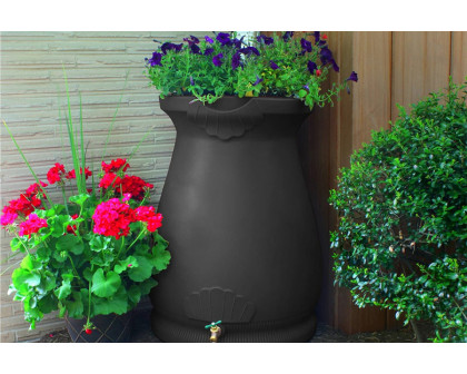 FaFurn - 65 Gallon Plastic Urn Rain Barrel with Planter Top