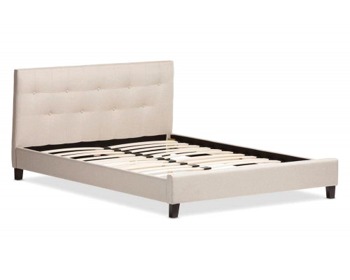 FaFurn - Full Size Modern Platform Bed with Beige Fabric Upholstered Headboard