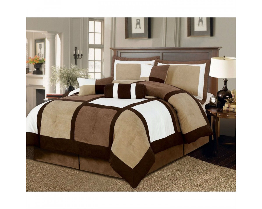 FaFurn - 5-Piece Twin Size Comforter Set in Brown/White