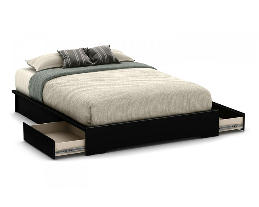 FaFurn - Queen Platform Bed Frame with 2 Storage Drawers in Black Wood Finish