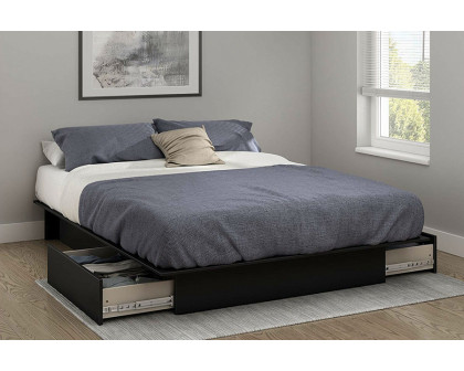 FaFurn - Queen Platform Bed Frame with 2 Storage Drawers in Black Wood Finish