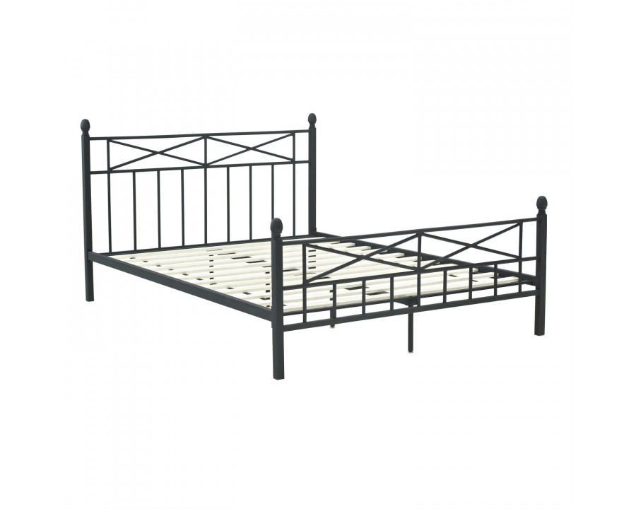 FaFurn - Full Size Platform Bed Frame with Headboard Footboard and Wood Slats in Black, Metal