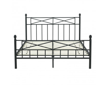 FaFurn - Full Size Platform Bed Frame with Headboard Footboard and Wood Slats in Black, Metal