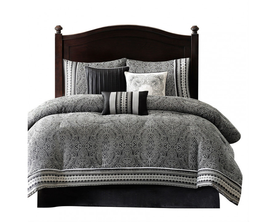 FaFurn - 7-Piece Queen Size Comforter Set in Black/Gray