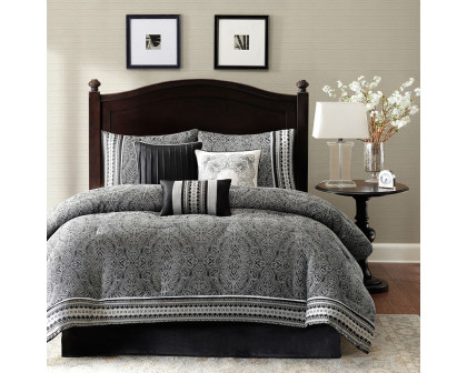 FaFurn - 7-Piece Queen Size Comforter Set in Black/Gray