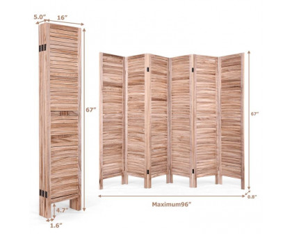 FaFurn Classic 6-Panel Slatted Room Divider Screen - Brown, Wood