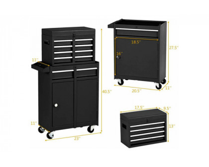 FaFurn Rolling Lockable Garage Tool Chest - Black, Heavy Duty Steel