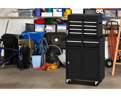 FaFurn Rolling Lockable Garage Tool Chest - Black, Heavy Duty Steel