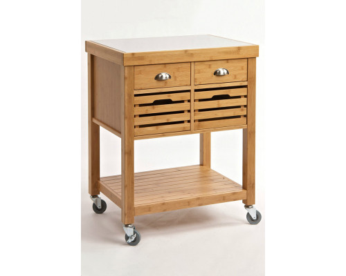 FaFurn - Stainless Steel Top Bamboo Wood Kitchen Cart with Casters