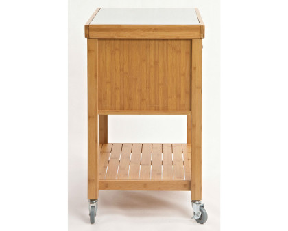 FaFurn - Stainless Steel Top Bamboo Wood Kitchen Cart with Casters