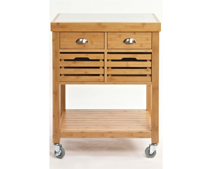 FaFurn - Stainless Steel Top Bamboo Wood Kitchen Cart with Casters