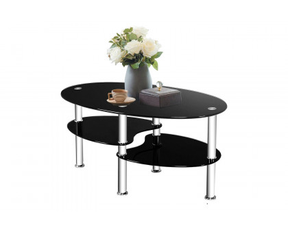 FaFurn - Modern Oval Tempered Glass Coffee Table with Bottom Shelf