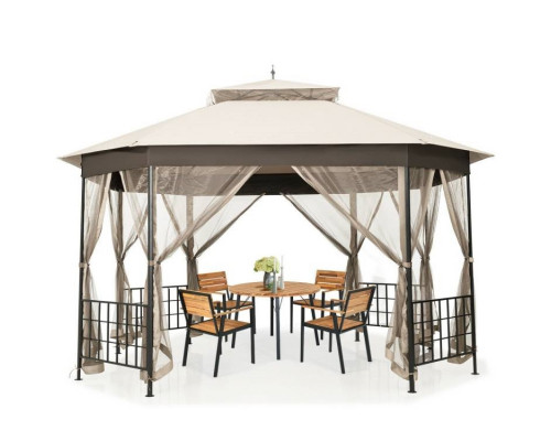 FaFurn Gazebo with Mosquito Net Sidewalls and Canopy - Beige, Metal/Polyester