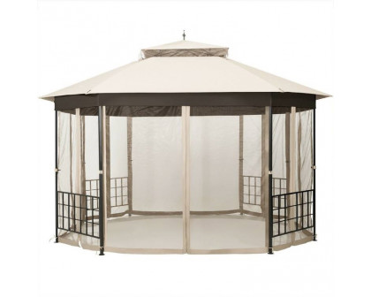 FaFurn Gazebo with Mosquito Net Sidewalls and Canopy - Beige, Metal/Polyester