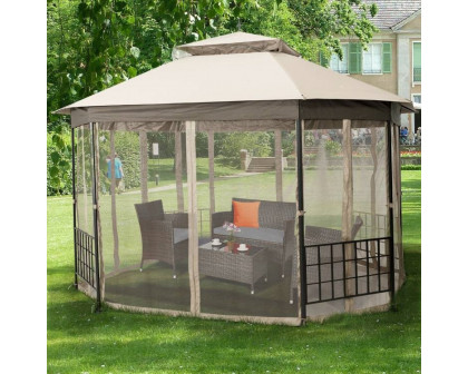 FaFurn Gazebo with Mosquito Net Sidewalls and Canopy - Beige, Metal/Polyester